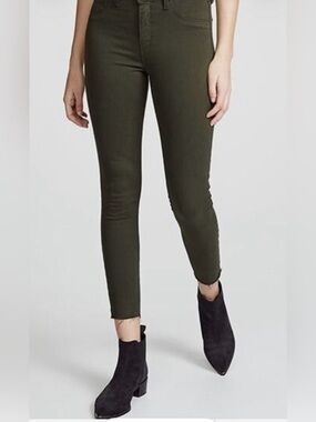L'AGENCE Margot Crop High Rise Skinny Jeans Army Green Frayed Size 27